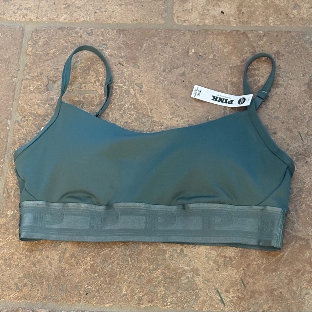PINK Victoria's Secret Sage Green Thin Padding Active Sports Bra Size Medium
